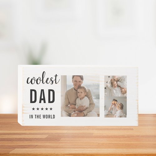 Modern Collage Photo Happy  Fathers Day Gift Wooden Box Sign