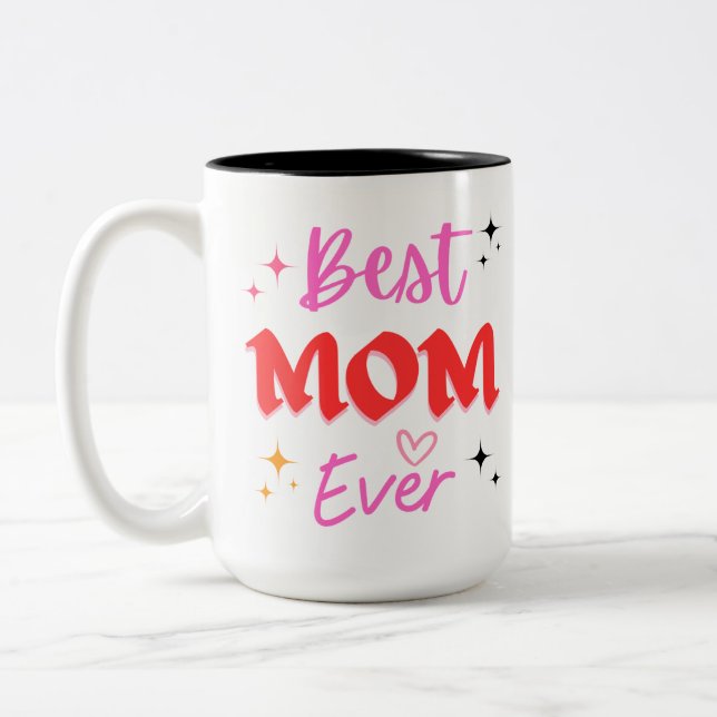 Modern Collage Photo & Happy Mothers Day Gift Coff Two-Tone Coffee Mug (Left)
