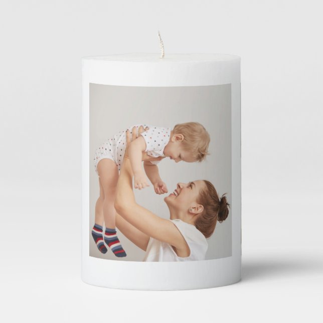 Modern Collage Photo & Happy Mothers Day Gift Pillar Candle (Front)