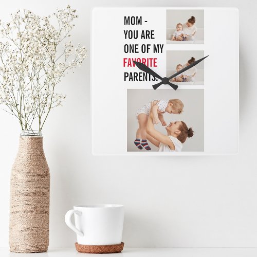 Modern Collage Photo  Happy Mothers Day Gift Square Wall Clock