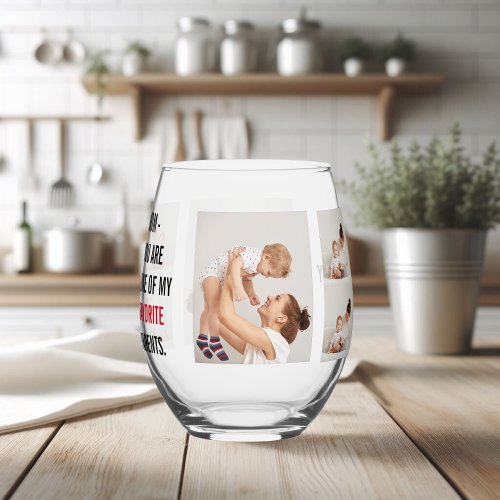 Modern Collage Photo  Happy Mothers Day Gift Stemless Wine Glass