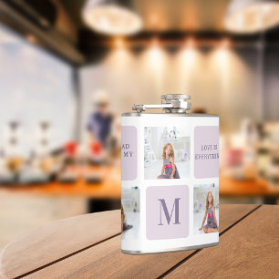 Modern Collage Photo Happy Mothers Day Purple Gift Flask