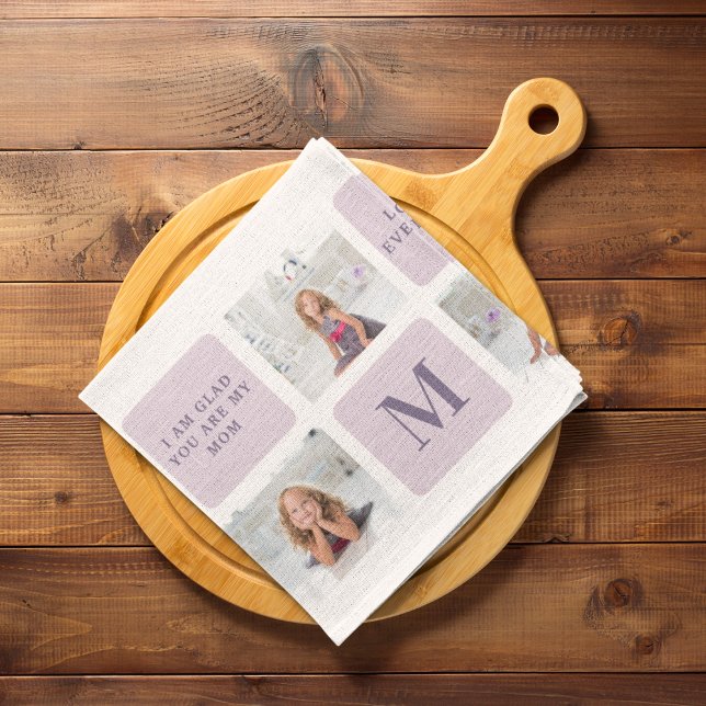 Modern Collage Photo Happy Mothers Day Purple Gift Kitchen Towel (Creator Uploaded)