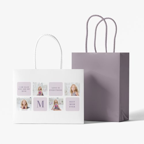 Modern Collage Photo Happy Mothers Day Purple Gift Large Gift Bag