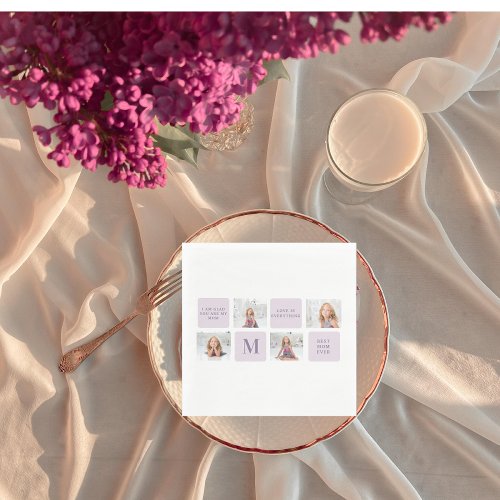 Modern Collage Photo Happy Mothers Day Purple Gift Napkins