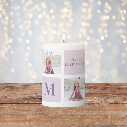 Modern Collage Photo Happy Mothers Day Purple Gift Pillar Candle