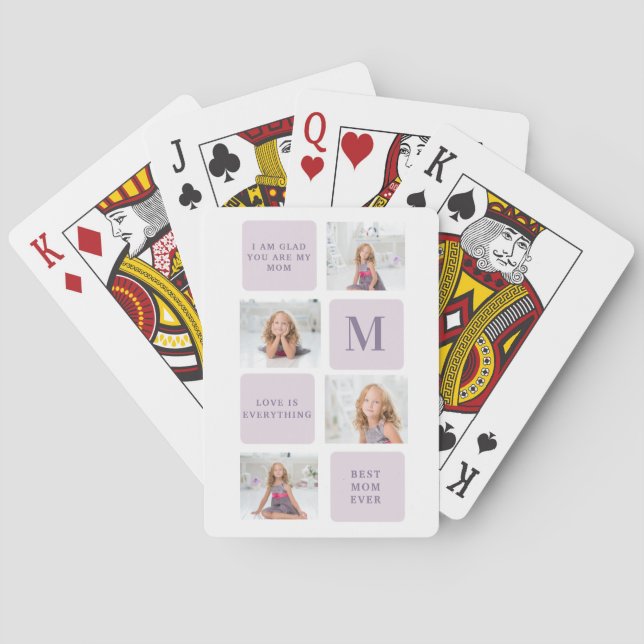 Modern Collage Photo Happy Mothers Day Purple Gift Poker Cards (Back)