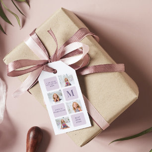 Modern Collage Photo Happy Mothers Day Purple Gift Tags