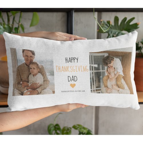 Modern Collage Photo  Happy Thanksgiving Dad Lumbar Pillow
