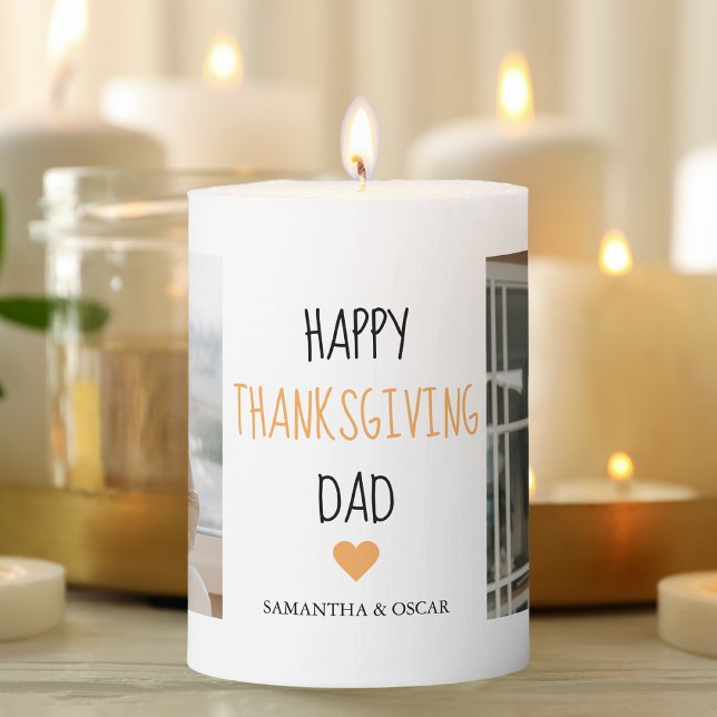 Modern Collage Photo & Happy Thanksgiving Dad Pillar Candle (Creator Uploaded)