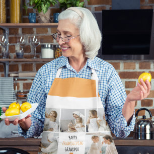 Modern Collage Photo Happy Thanksgiving Grandma Apron