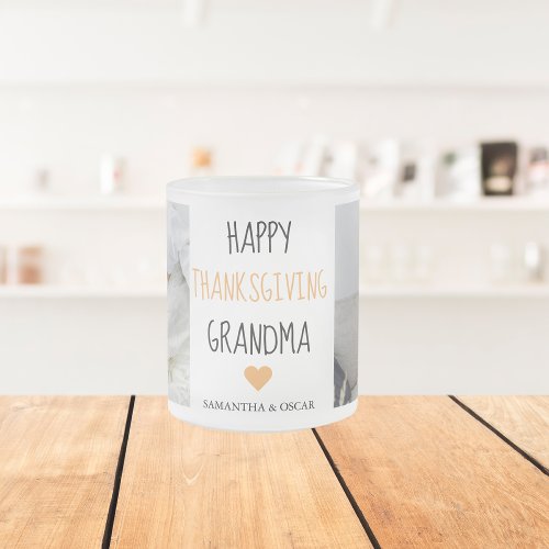 Modern Collage Photo Happy Thanksgiving Grandma Frosted Glass Coffee Mug