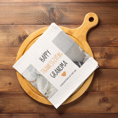 Modern Collage Photo Happy Thanksgiving Grandma Kitchen Towel