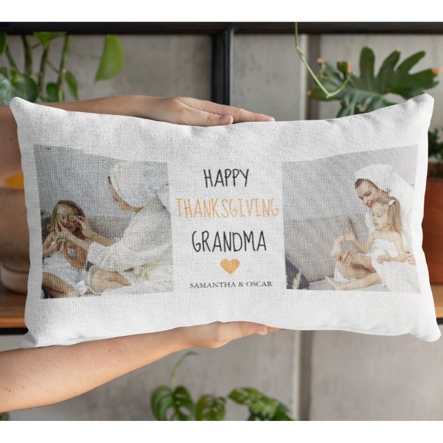 Modern Collage Photo Happy Thanksgiving Grandma Lumbar Pillow (Creator Uploaded)