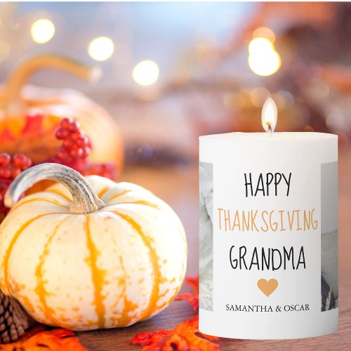Modern Collage Photo Happy Thanksgiving Grandma Pillar Candle