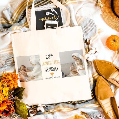 Modern Collage Photo Happy Thanksgiving Grandma Tote Bag