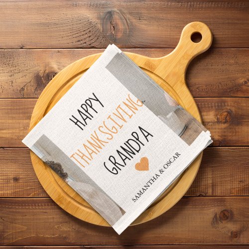 Modern Collage Photo Happy Thanksgiving Grandpa Kitchen Towel