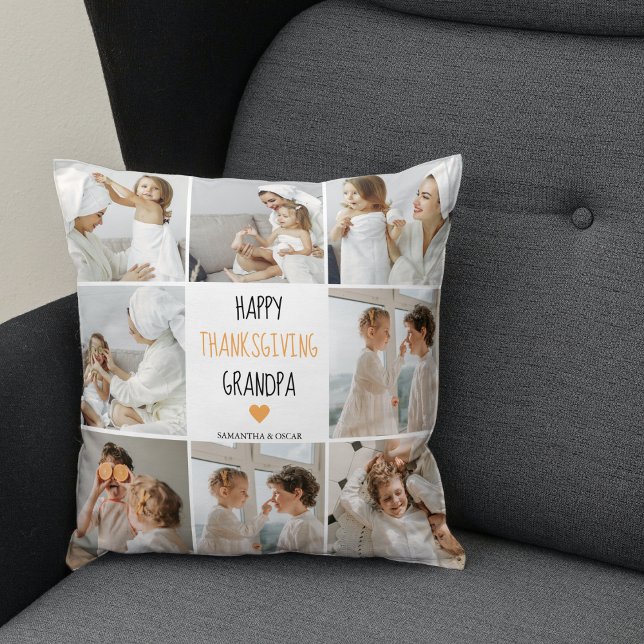 Modern Collage Photo Happy Thanksgiving Grandpa Throw Pillow (Creator Uploaded)