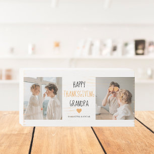 Modern Collage Photo Happy Thanksgiving Grandpa Wooden Box Sign