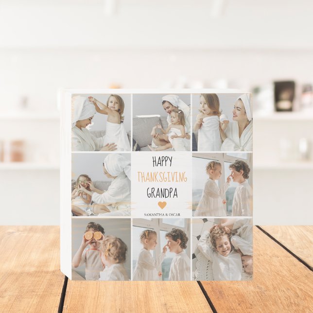Modern Collage Photo Happy Thanksgiving Grandpa Wooden Box Sign (Creator Uploaded)