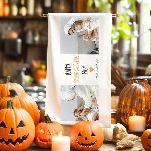 Modern Collage Photo Happy Thanksgiving Mom Kitchen Towel