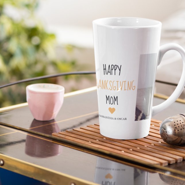 Modern Collage Photo Happy Thanksgiving Mom Latte Mug (Creator Uploaded)