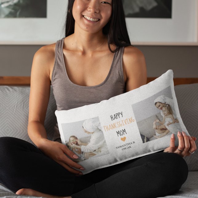 Modern Collage Photo Happy Thanksgiving Mom Lumbar Pillow (Creator Uploaded)