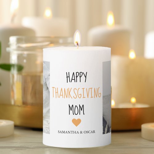 Modern Collage Photo Happy Thanksgiving Mom Pillar Candle