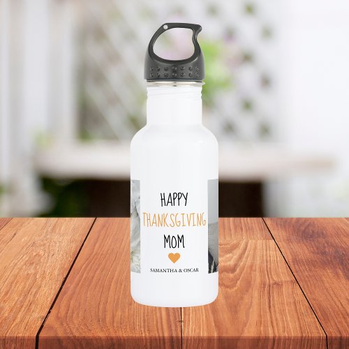 Modern Collage Photo Happy Thanksgiving Mom Stainless Steel Water Bottle