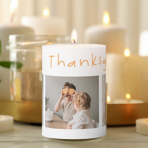 Modern Collage Photo  Happy Thanksgiving Pillar Candle