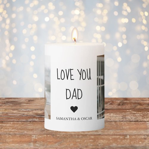 Modern Collage Photo  Love You Dad Gift Pillar Candle
