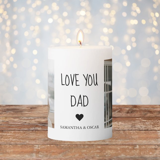 Modern Collage Photo & Love You Dad Gift Pillar Candle (Creator Uploaded)