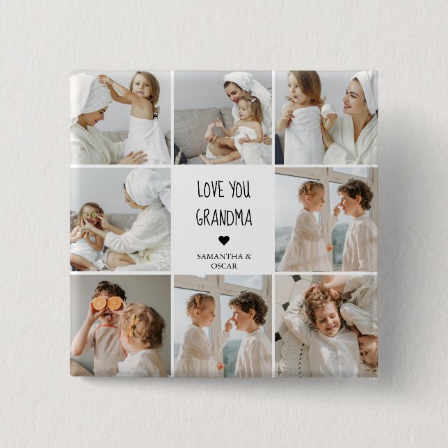 Modern Collage Photo Love You Grandma Best Gift Button (Front)