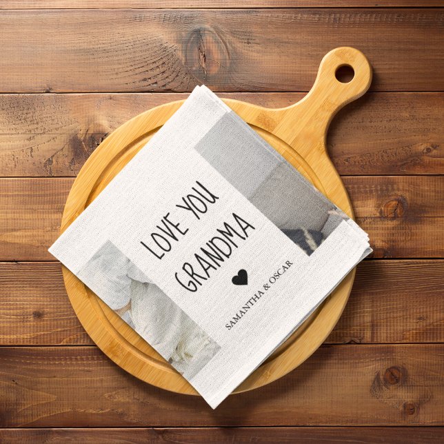 Modern Collage Photo Love You Grandma Best Gift Kitchen Towel (Creator Uploaded)