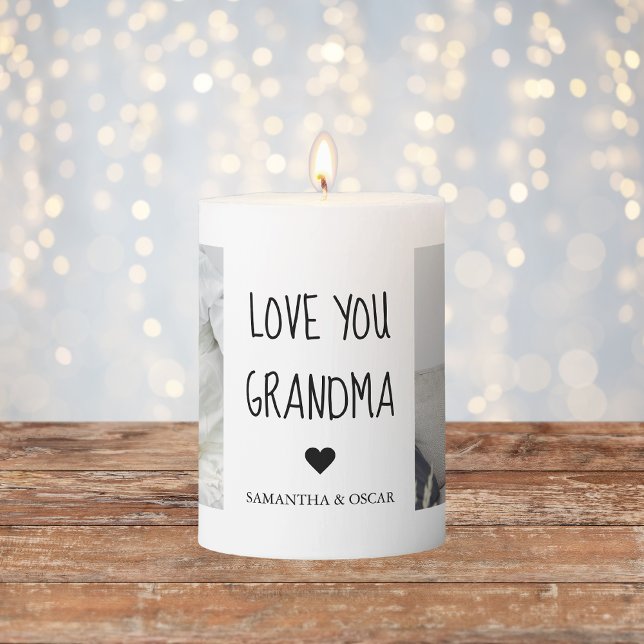 Modern Collage Photo Love You Grandma Best Gift Pillar Candle (Creator Uploaded)