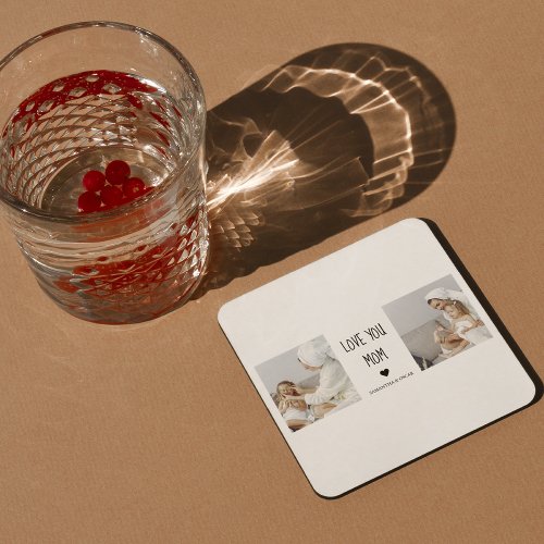 Modern Collage Photo Love You Grandma Best Gift Square Paper Coaster