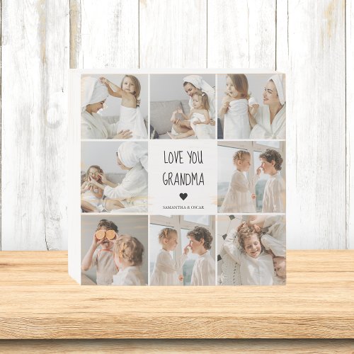 Modern Collage Photo Love You Grandma Best Gift Wooden Box Sign