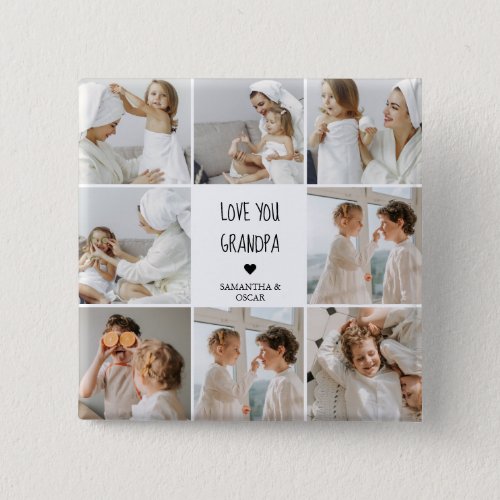 Modern Collage Photo Love You Grandpa Best Gift Button