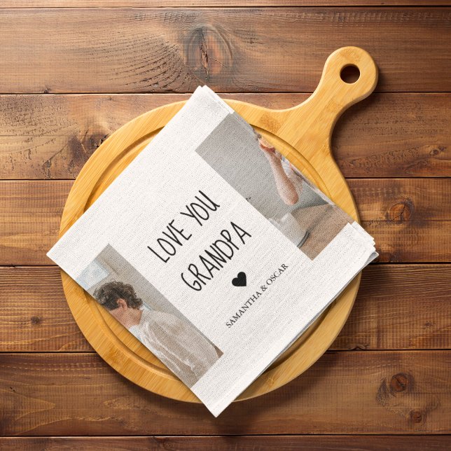 Modern Collage Photo Love You Grandpa Best Gift Kitchen Towel (Creator Uploaded)