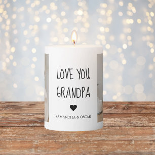 Modern Collage Photo Love You Grandpa Best Gift Pillar Candle