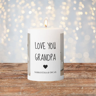 Modern Collage Photo Love You Grandpa Best Gift Pillar Candle