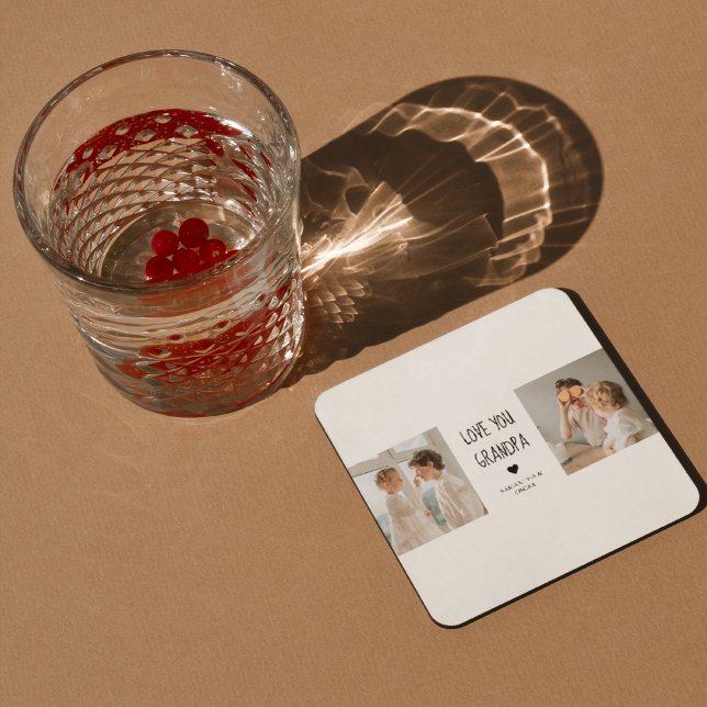 Modern Collage Photo Love You Grandpa Best Gift Square Paper Coaster (Creator Uploaded)