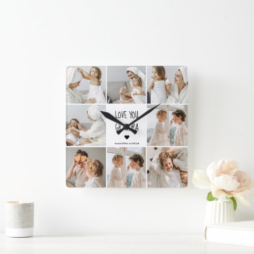 Modern Collage Photo Love You Grandpa Best Gift Square Wall Clock
