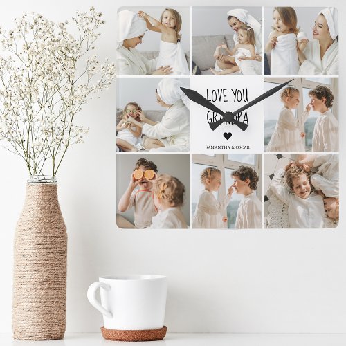 Modern Collage Photo Love You Grandpa Best Gift Square Wall Clock