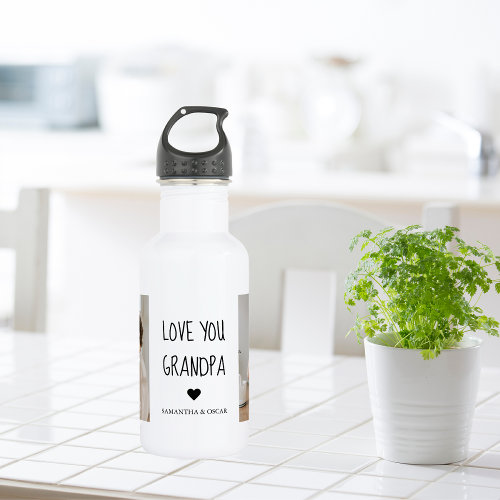 Modern Collage Photo Love You Grandpa Best Gift Stainless Steel Water Bottle