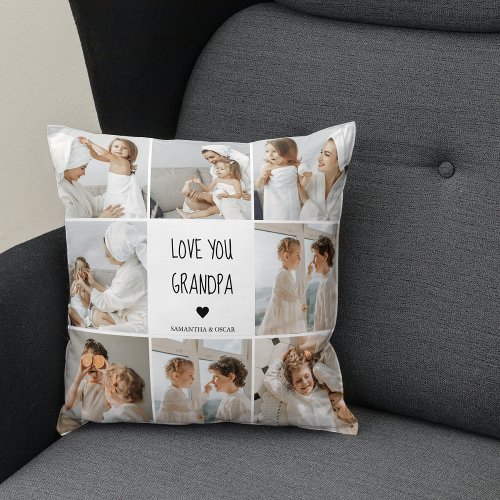 Modern Collage Photo Love You Grandpa Best Gift Throw Pillow