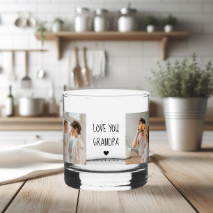 Modern Collage Photo Love You Grandpa Best Gift Whiskey Glass