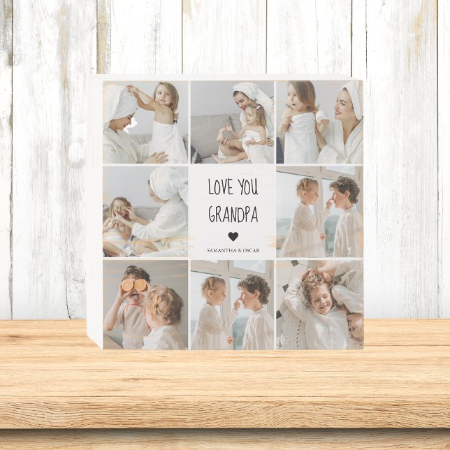 Modern Collage Photo Love You Grandpa Best Gift Wooden Box Sign (Creator Uploaded)