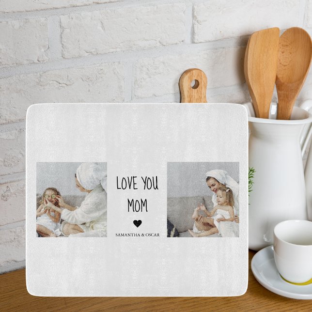 Modern Collage Photo Love You Mom Best Gift Cutting Board (Creator Uploaded)