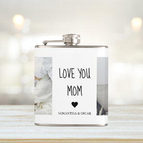 Modern Collage Photo Love You Mom Best Gift Flask